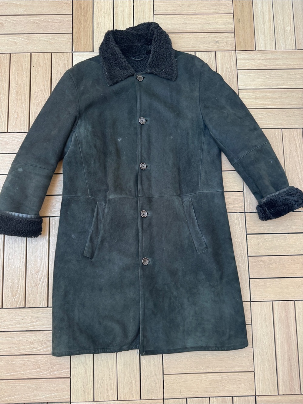 Cerruti 1881 dark green classic suede shearling long winter coat